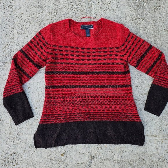Karen Scott Women Sweater Red/Black Long Sleeve Crew Neck Pull Over Size XS - Picture 6 of 8